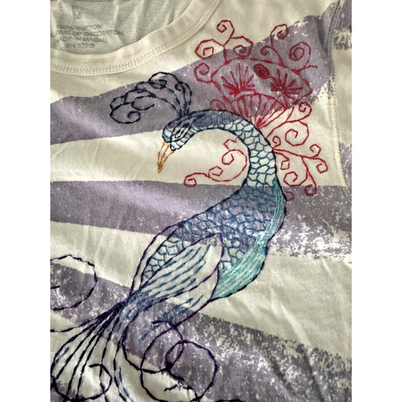 Vtg Y2K Lucky Brand tshirt Women's Sz L Peacock Floral nature fairy - Picture 6 of 12